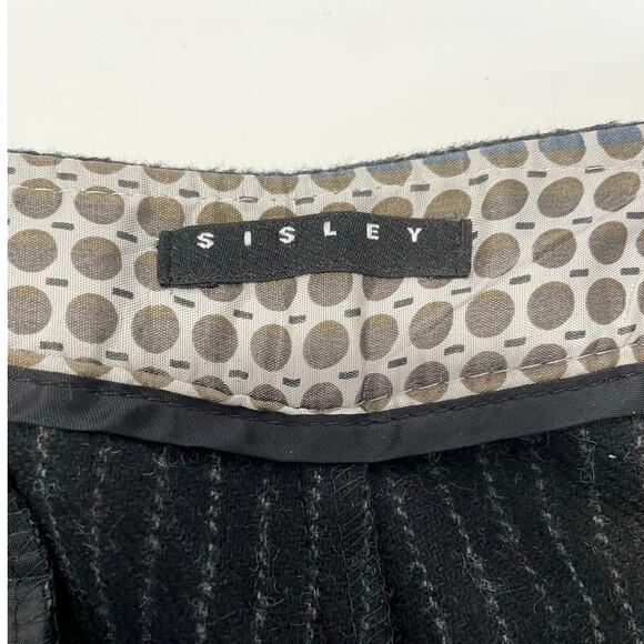 Y2K Sisley Black Pin Stripe Wool Bell Bottom Low Rise Pants Women Size 42 / 8 US - Picture 8 of 11